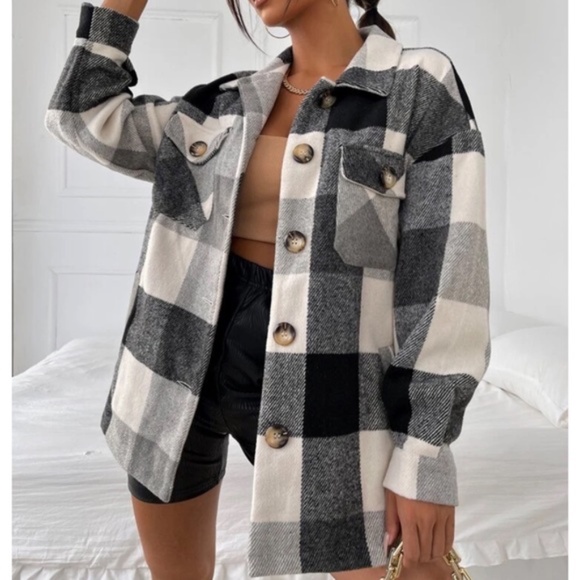 Jackets & Blazers - SOLD OUT Buffalo Plaid Check Flannel Button Up Shacket Shirt Jacket Coat